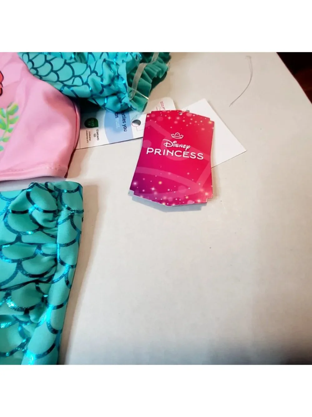 Disney Princess Girls 3-Piece Mermaid Swimsuit Set With Skirt Pink & Aqua Sz 7/8